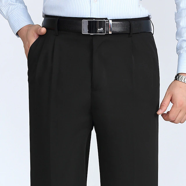 Men's Dress Pants Trousers Pleated Pants Zipper Pocket Straight Leg ...