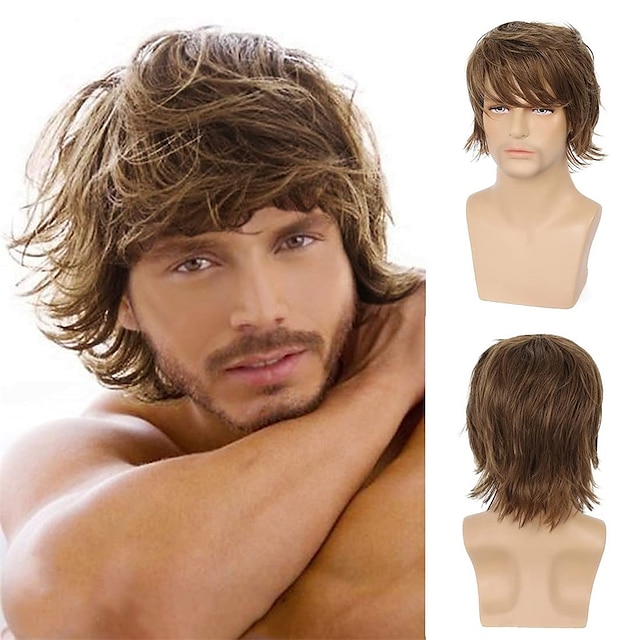 Mens Blonde Wig Short Fluffy Layered Blonde Wig Natural Synthetic