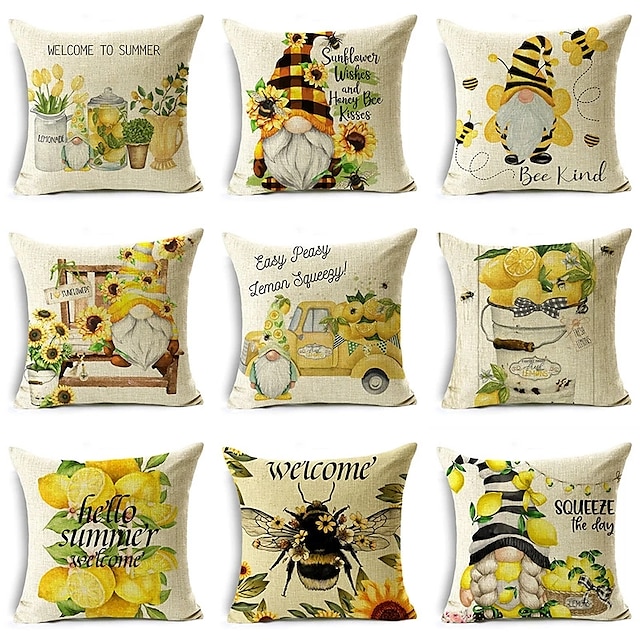  été abeille double côté housse de coussin 1 pc doux décoratif carré taie d'oreiller taie d'oreiller pour chambre salon qualité supérieure lavable en machine intérieur coussin pour canapé canapé lit
