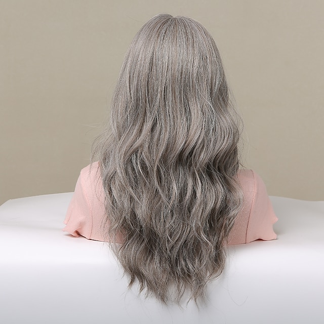 HAIRCUBE Ombre Grey/Brown/Auburn/Golden 22 inch Lace Front Wig Long Natural Wavy 13*4*1 T Part Kanekalon Lace Wig With Baby Hair for Woman 180% Density