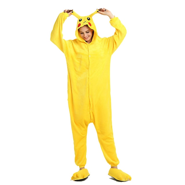 Toys & Hobbies Cosplay & Costumes | Adults Kigurumi Pajamas Pika Pika Animal Onesie Pajamas Coral fleece Yellow Cosplay For Men 