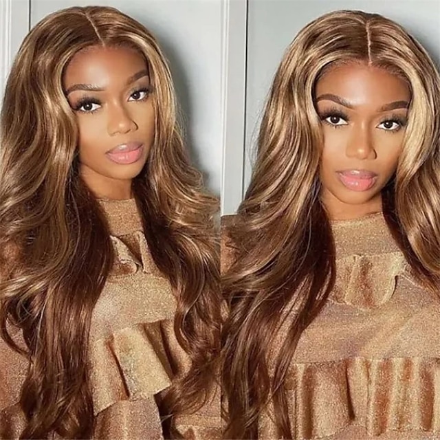 Beauty & Hair Wigs & Hair Pieces | Honey Blonde Highlight 13x4 Lace Frontal Body Wave Wigs Human Hair for Black Women Brazilian 