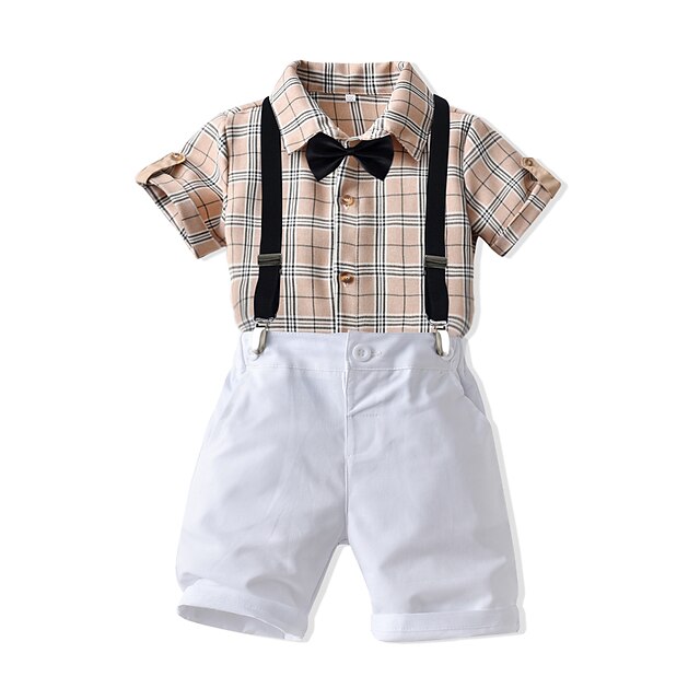 Baby & Kids Boys Clothing | Kids Unisex Shirt & Shorts Shorts Set Clothing Set 4 Pieces Short Sleeve Multi color Plaid Formal Ge