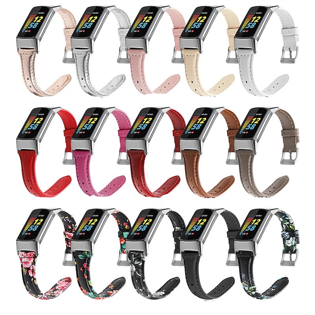  Slimme horlogeband Compatibel met: Fitbit Charge 5 Echt leer Smartwatch Band Solo Loop Vervanging Polsbandje