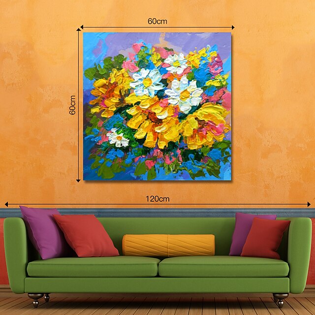 Home & Garden Wall Art | Oil Painting Hand Painted Square Abstract Floral / Botanical Modern Stretched Canvas - DK61947