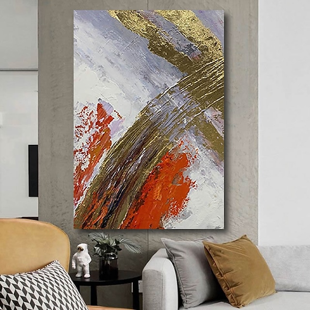 Home & Garden Wall Art | Oil Painting Handmade Hand Painted Wall Art Abstract Modern Golden Grey Orange Heavy Oils Home Decorati