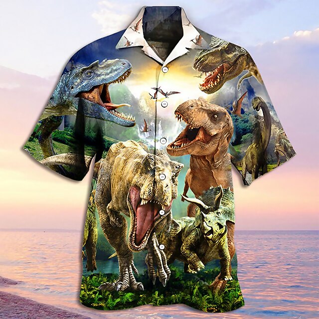 Men's Dinosaur Shirt Button Up Shirt Fashion Designer Casual Outdoor Casual Daily Summer Turndown 3D Button-Down Brown3