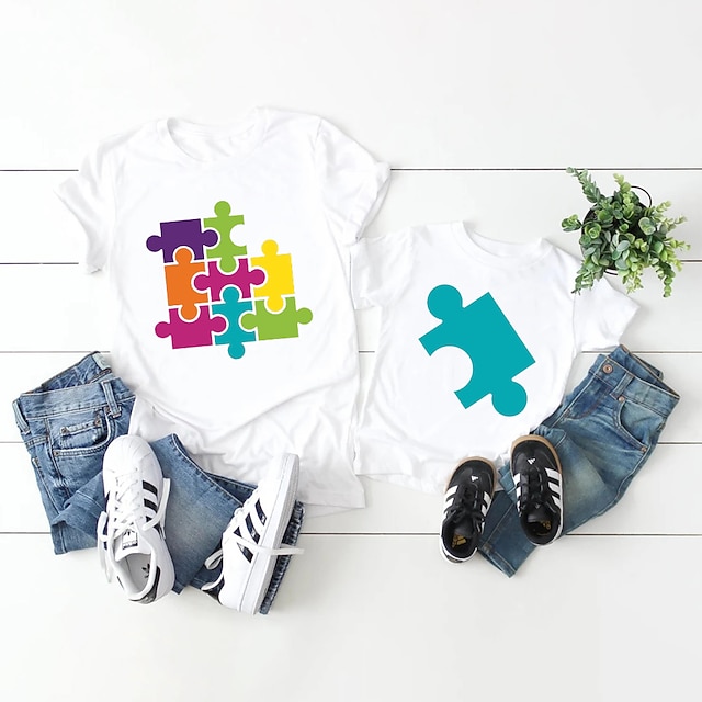 Baby & Kids Matching Outfits | Dad and Son T shirt Tops Graphic Causal Print White Black Blue Short Sleeve Casual Matching Outfi