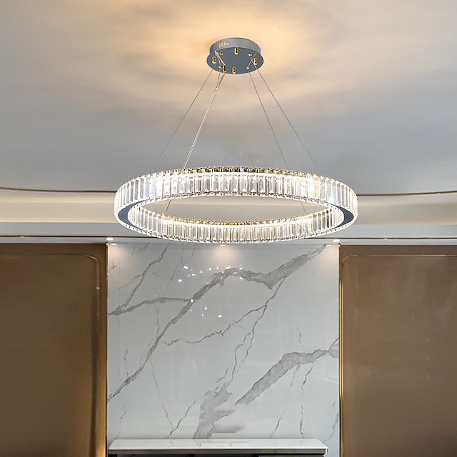  Круглый хрустальный подвесной светильник 40 см, светодиодная люстра из нержавеющей стали, скандинавский стиль, гостиная, столовая, спальня, 110-120 В, 220-240 В