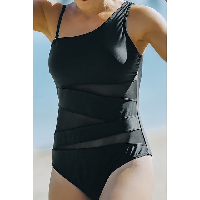 Sports & Outdoors Surfing, Diving & Snorkeling | Womens One Piece Swimsuit Mesh One Shoulder Bodysuit Bathing Suit Swimwear Blac