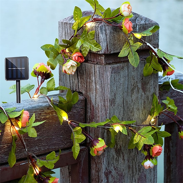  Luzes de corda de folha de rosa de folha de hera solar luzes de suspensão led ao ar livre artificiais para cerca de quintal decoração de parede de jardim iluminação à prova d'água
