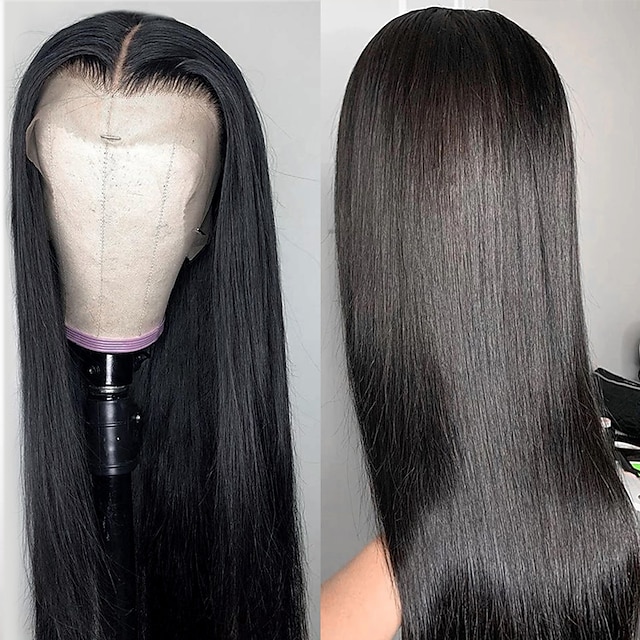  13x6 HD Transparent Lace Front Human Hair Wigs 180% Density Brazilian Straight Lace Frontal Wig Pre Plucked with Baby Hair