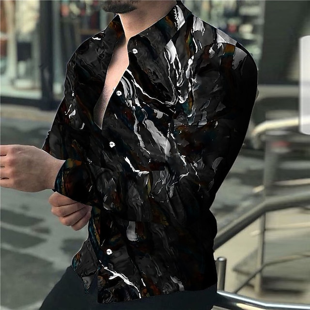  Men's Shirt Graphic Shirt Gradient Turndown Black 3D Print Outdoor Street Long Sleeve Print Button-Down Clothing Apparel Fashion Designer Casual Breathable