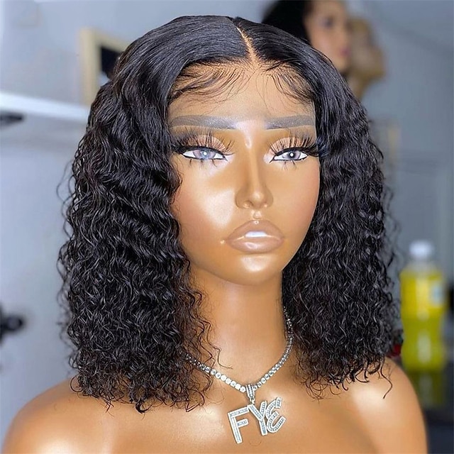 Beauty & Hair Wigs & Hair Pieces | Water Wave Short Bob Human Hair T Part Lace Front Wigs 8-14inch 4x4X1 Transparent Lace Part H