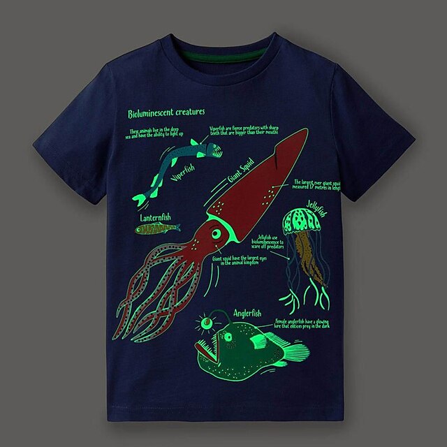 Baby & Kids Boys Clothing | Kids Boys T shirt Short Sleeve Squid Navy Blue Children Tops Spring Summer Active Cool Daily Outdoor