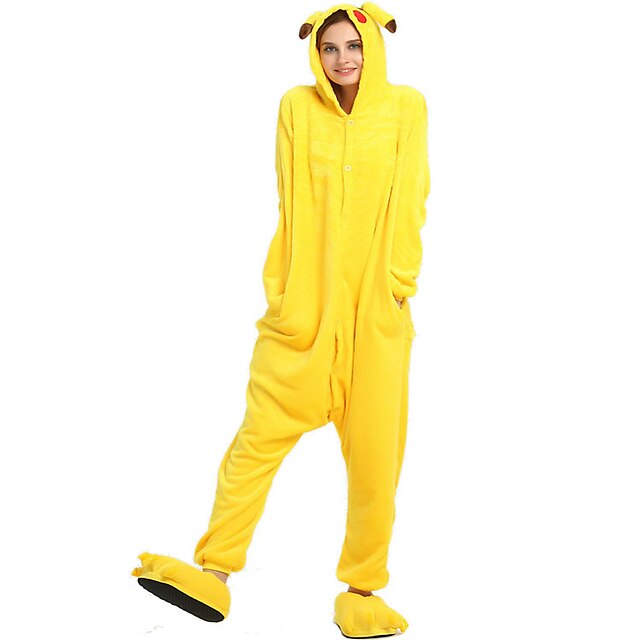 Toys & Hobbies Cosplay & Costumes | Adults Kigurumi Pajamas Pika Pika Animal Onesie Pajamas Coral fleece Yellow Cosplay For Men 