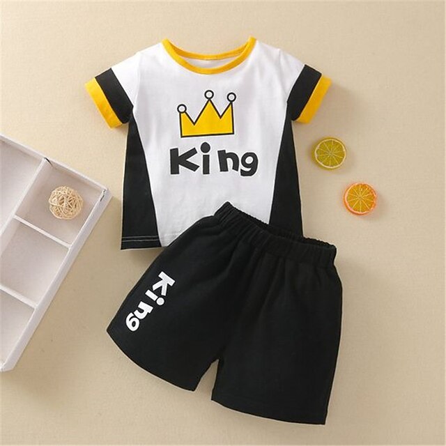 Baby & Kids Boys Clothing | Kids Boys T-shirt & Shorts Clothing Set 2 Pieces Short Sleeve Black Letter Crewneck Print Street Spo