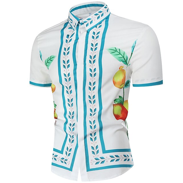 Mens Clothing Mens Shirts | Mens Shirt Geometric Classic Collar Holiday Beach Print Tops Casual Tropical White - WP49345