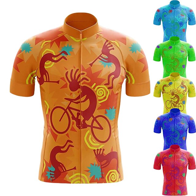  21Grams Men's Cycling Jersey Short Sleeve Mountain Bike MTB Road Bike Cycling Graphic Top Yellow Red Blue Spandex Breathable Moisture Wicking Reflective Strips Sports Clothing Apparel