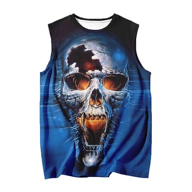 Baby & Kids Boys Clothing | Kids Boys Halloween Tank Sleeveless 3D Print Skull Blue Gray Children Tops Spring Summer Daily Sport