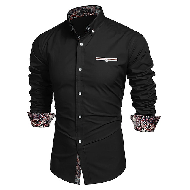 Mens Clothing Mens Shirts | Mens Tuxedo Shirts Print Paisley Turndown Party Street Button-Down Print Long Sleeve Tops Fashion Br