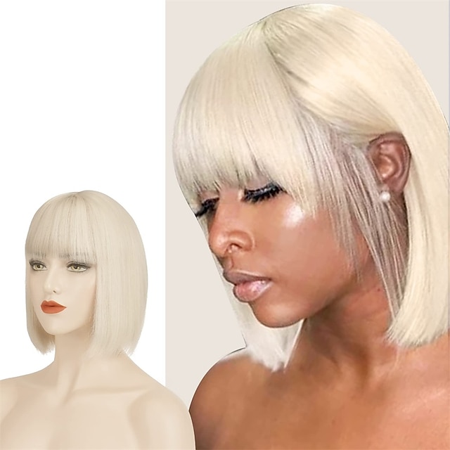  parrucche corte e dritte da 11 pollici sintetiche con frangia parrucca per capelli cosplay per feste quotidiane per donne nere grigio argento
