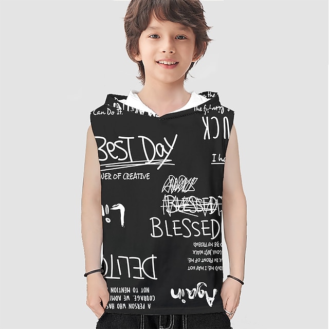 Baby & Kids Boys Clothing | Kids Boys Tank Sleeveless 3D Print Letter White Black Children Tops Spring Summer Daily Sports Daily