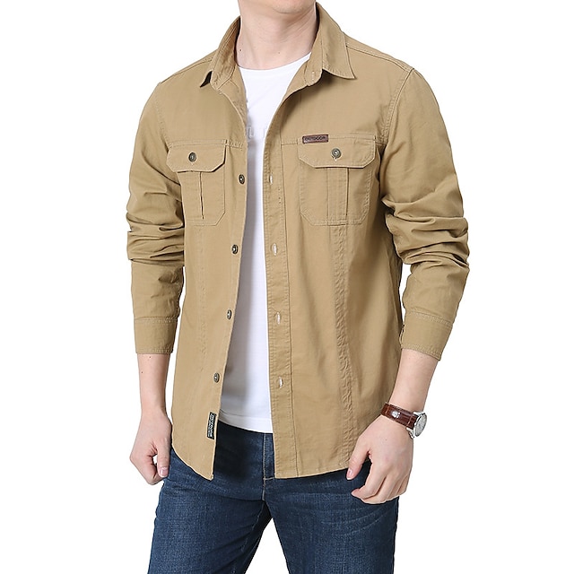 Mens Clothing Mens Shirts | Mens Shirt Solid Color Turndown Street Casual Button-Down Long Sleeve Tops Casual Fashion Breathable