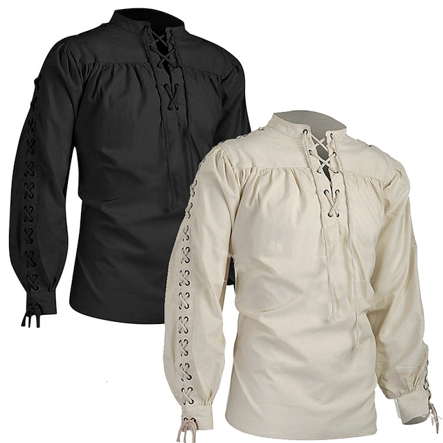  warrior plus size punk & gotisk medeltida renässans 1600-tals t-shirt herrkostym vintage cosplay långärmad skjorta