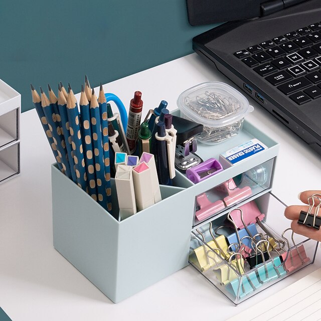 Consumer Electronics Stationery | Pen Pencil Holder Cup Multifunction With Drawer Plastics for School Student Children - FF59427