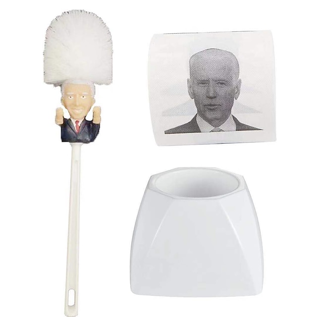 Home & Garden Bath Accessories | Biden & Trump Toilet Brush & Tissue with Base, Funny Style Spoof Bathroom Cleaning - AY43911