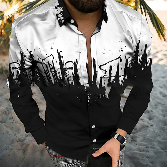 Men's Geometric Pattern Rendering Shirt Button Up Shirt Short Sleeve Fashion Designer Casual Casual Daily Beach Spring & Summer Turndown Button-Down Black-White Yellow Light Green Army Green Red 6