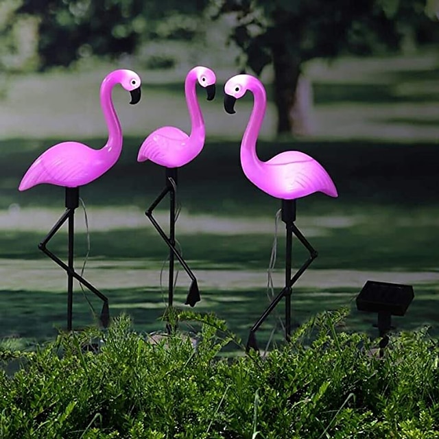  3 buc lumini solare de grădină cu flamingo lumini pentru decorarea căii în aer liber ip65, lumina solară pentru gazon în aer liber, rezistentă la apă, curte gazon trecere peisaj curte lampă decor de vacanță