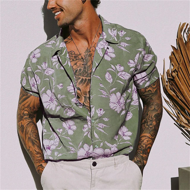 Men's Floral Tropical Flowers Shirt Summer Hawaiian Shirt Camp Collar Shirt Short Sleeve Shirt Turndown Fashion Designer Casual Outdoor Street Casual Yellow Light Green Blue Print S M L 8