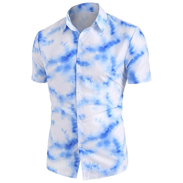 Mens Clothing Mens Shirts | Mens Shirt Hot Stamping Tie Dye Turndown Street Casual Button-Down Print Short Sleeve Tops Casual Fa