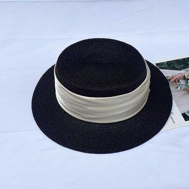 Shoes & Bags Fashion Accessories | 1pcs Flat Top Hat Fashion Summer Women Straw Hat Female Sun Hats Black Panama Outdoor Beach H