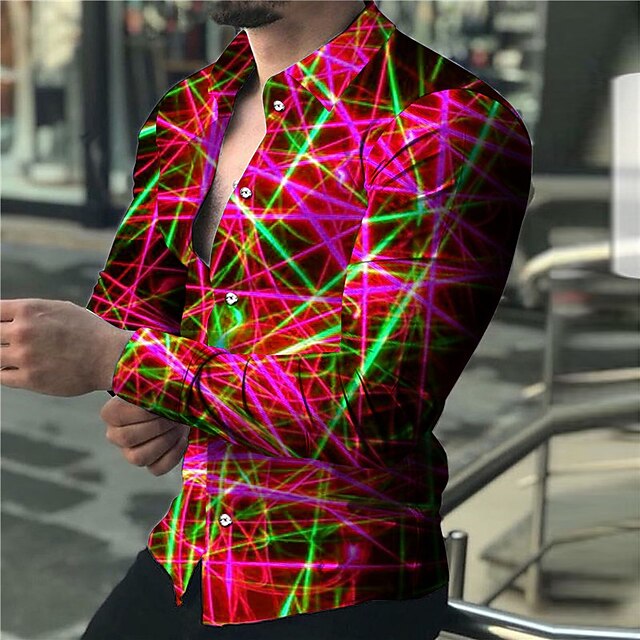 Men's Shirt Graphic Shirt Geometry Turndown Yellow Gold Red Gray 3D Print