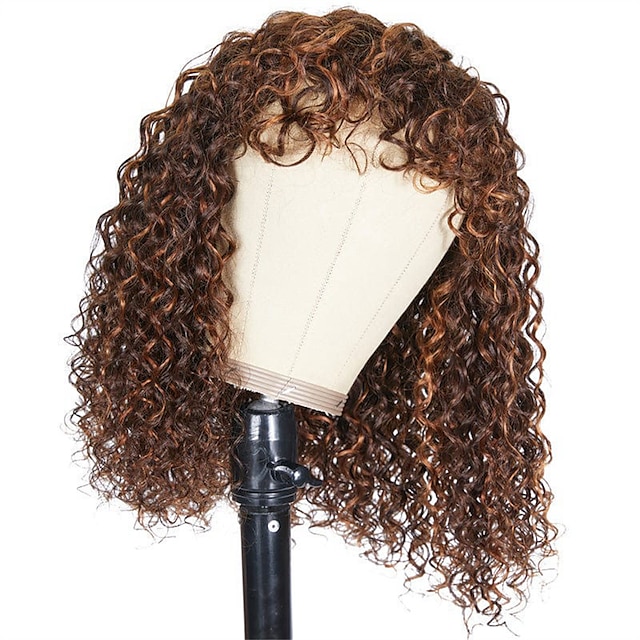 Beauty & Hair Wigs & Hair Pieces | Synthetic Wig Loose Curl With Bangs Machine Made Wig Medium Length A1 Synthetic Hair Womens C