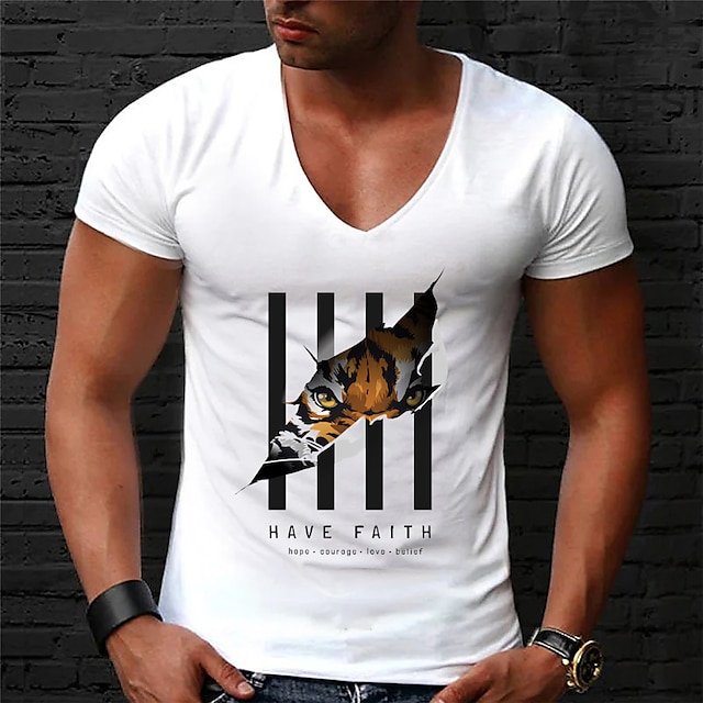 Mens Clothing Mens Tees & Tank Tops | Mens Unisex T shirt Tee Hot Stamping Tiger Letter V Neck Street Casual Print Short Sleeve 