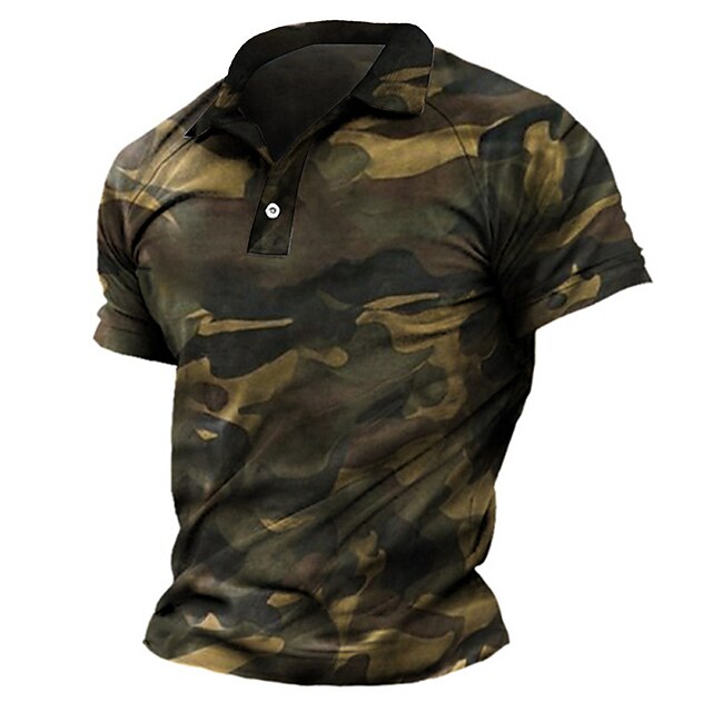 Men's Collar Polo Shirt Camo / Camouflage Golf Shirt Turndown Green ...
