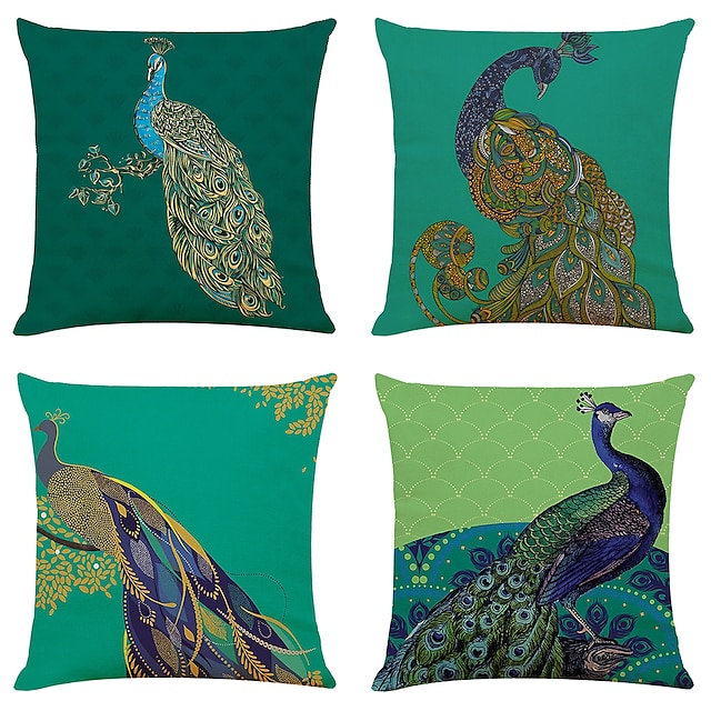 Home & Garden Home Decor | Peacock Double Side Cushion Cover 4PCS Soft Decorative Square Throw Pillow Cover Cushion Case Pillowc