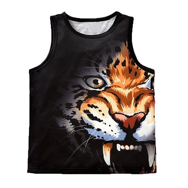 Baby & Kids Boys Clothing | Kids Boys Tank Sleeveless Tiger Animal Crewneck Gray Children Tops Spring Summer Active Fashion Dail