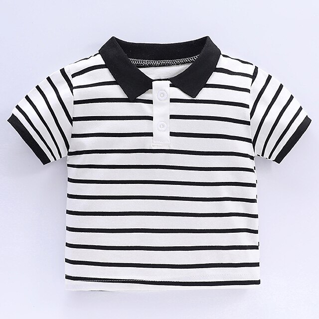 Baby & Kids Boys Clothing | Kids Boys T shirt Short Sleeve Solid Color Stripe Button Black Blue Gray Children Tops Summer Active