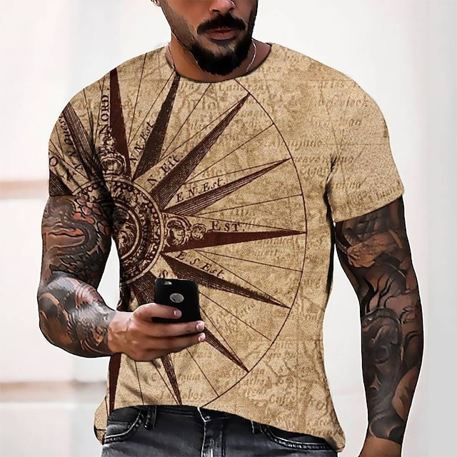  Men's T shirt Tee Tee Graphic Round Neck Beige Short Sleeve 3D Print Casual Daily 3D Print Tops Fashion Cool Designer Comfortable / Summer / Summer