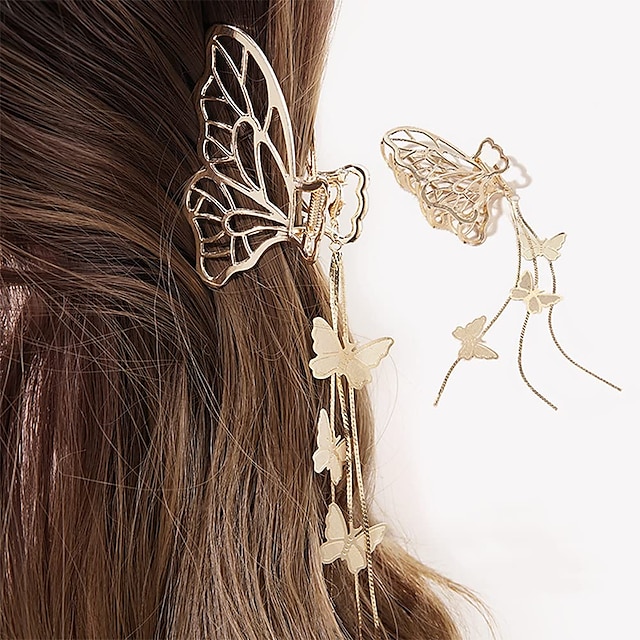 1PCS Butterfly Hair Clips Butterfly Metal Hair Claw Clip Big Nonslip Gold Hair Clamps Hair Accessories Butterfly Tassel Hair Catch Clip for Women and Thinner Thick Hair Styling