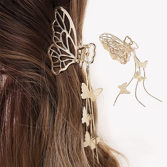 1PCS Butterfly Hair Clips Butterfly Metal Hair Claw Clip Big Nonslip Gold Hair Clamps Hair Accessories Butterfly Tassel Hair Catch Clip for Women and Thinner Thick Hair Styling3