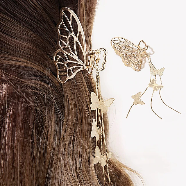 1PCS Butterfly Hair Clips Butterfly Metal Hair Claw Clip Big Nonslip Gold Hair Clamps Hair Accessories Butterfly Tassel Hair Catch Clip for Women and Thinner Thick Hair Styling3