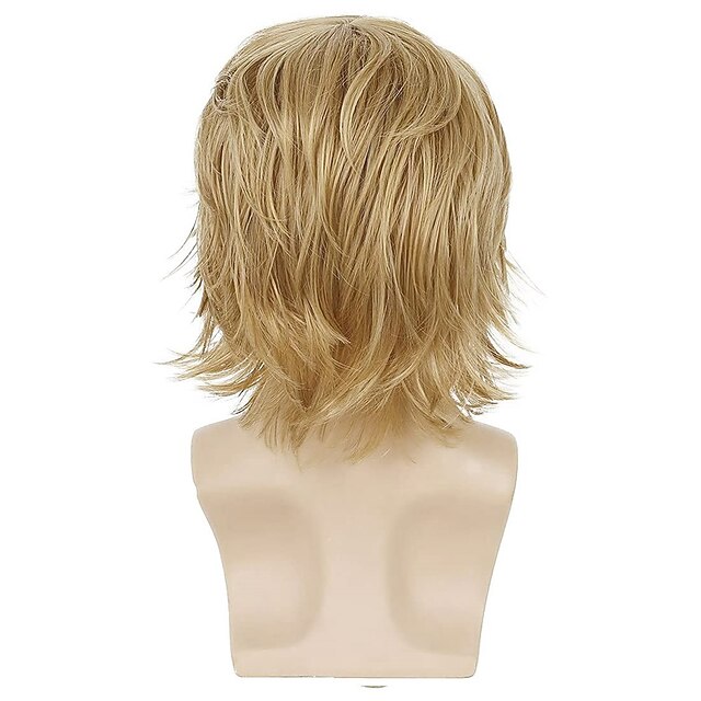 Mens Blonde Wig Short Fluffy Layered Blonde Wig Natural Synthetic Halloween Cosplay Hair Wig for