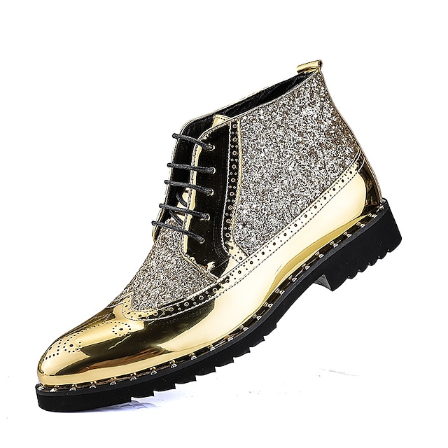  Pánské Boty Bullock Shoes Společenské boty Lug Sole Kovové boty Na běžné nošení Denní Párty a večer PU Kotníčkové Šněrování Černá Zlatá Léto Jaro Podzim