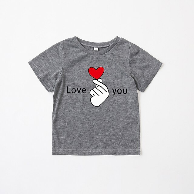 Baby & Kids Matching Outfits | Family Look T shirt Tops Heart Letter Causal Print Green White Light Gray Short Sleeve Daily Matc